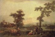 Francesco Zuccarelli Landscape with a Woman Leading a Cow oil painting reproduction